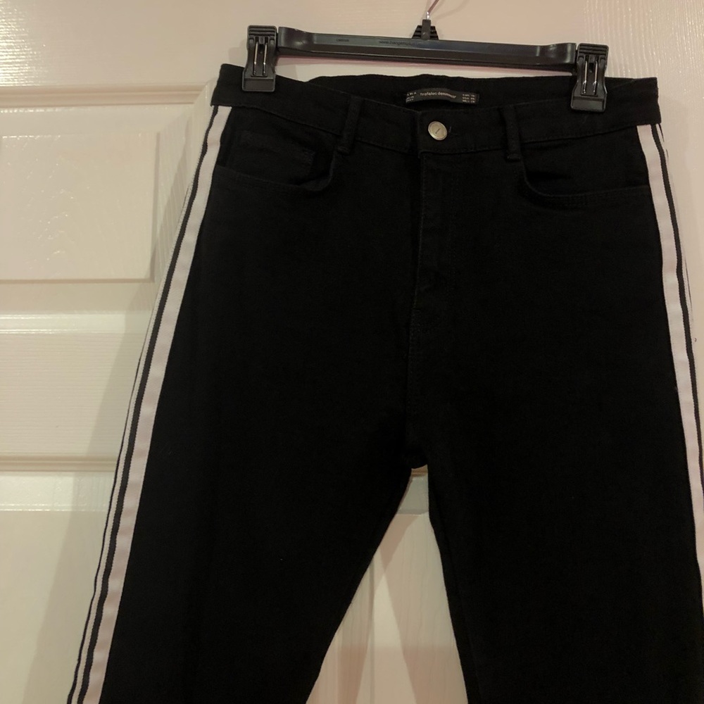 Zara High Waisted Black Jeans w/ Racer Stripe